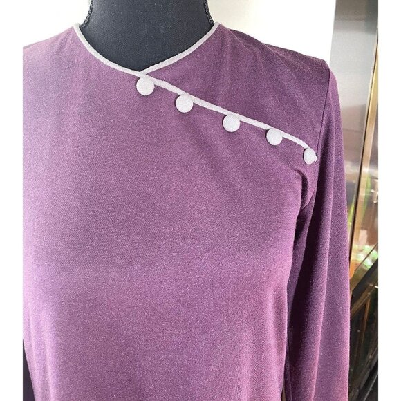 Vintage 1970s dress, purple, grey, A line, long sleeves, Mr Edwards, 8/10 (M) - Picture 4 of 10